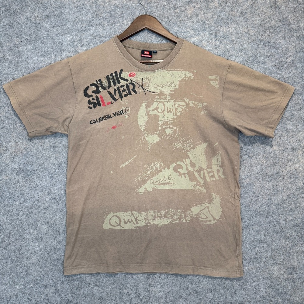 Quiksilver T Shirt Mens 2XL (fits like XL) Graphic AOP Tee Surf Brown Y2K
